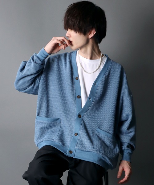 SITRY（シトリー）の「Big silhouette Knit sew Cardigan/ビッグシルエット ニットソー カーディガン/カーデ（カーディガン/ボレロ・メンズ・サックスブルー/パープル/グリーン/チャコールグレー・M/XL/L）」の13枚目の写真