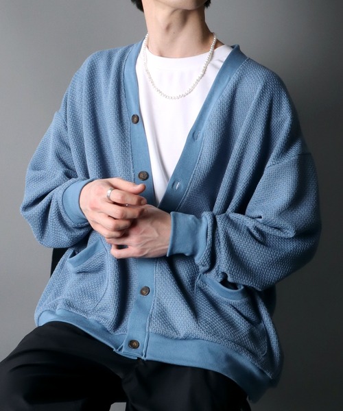 SITRY（シトリー）の「Big silhouette Knit sew Cardigan/ビッグシルエット ニットソー カーディガン/カーデ（カーディガン/ボレロ・メンズ・サックスブルー/パープル/グリーン/チャコールグレー・M/XL/L）」の10枚目の写真