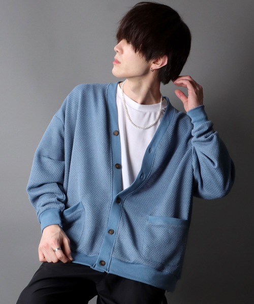 SITRY（シトリー）の「Big silhouette Knit sew Cardigan/ビッグシルエット ニットソー カーディガン/カーデ（カーディガン/ボレロ・メンズ・サックスブルー/パープル/グリーン/チャコールグレー・M/XL/L）」の14枚目の写真