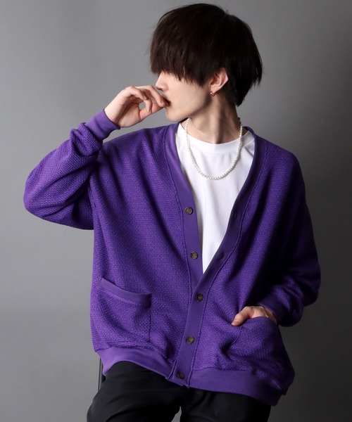 SITRY（シトリー）の「Big silhouette Knit sew Cardigan/ビッグシルエット ニットソー カーディガン/カーデ（カーディガン/ボレロ・メンズ・サックスブルー/パープル/グリーン/チャコールグレー・M/XL/L）」の21枚目の写真