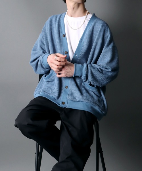 SITRY（シトリー）の「Big silhouette Knit sew Cardigan/ビッグシルエット ニットソー カーディガン/カーデ（カーディガン/ボレロ・メンズ・サックスブルー/パープル/グリーン/チャコールグレー・M/XL/L）」の11枚目の写真