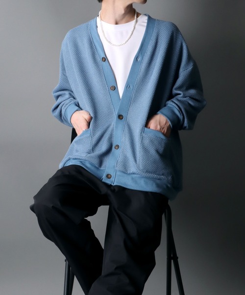 SITRY（シトリー）の「Big silhouette Knit sew Cardigan/ビッグシルエット ニットソー カーディガン/カーデ（カーディガン/ボレロ・メンズ・サックスブルー/パープル/グリーン/チャコールグレー・M/XL/L）」の12枚目の写真