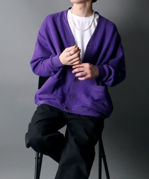 SITRY（シトリー）の「Big silhouette Knit sew Cardigan/ビッグシルエット ニットソー カーディガン/カーデ（カーディガン/ボレロ・メンズ・サックスブルー/パープル/グリーン/チャコールグレー・M/XL/L）」の17枚目の写真