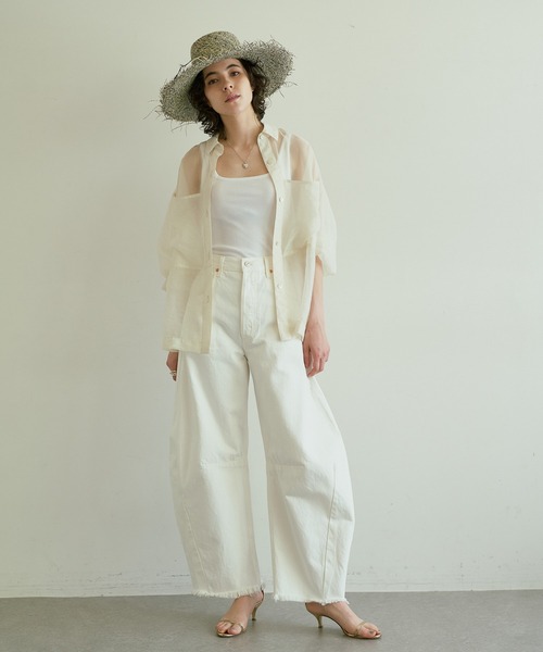 極美品　whim gazette 【THE PAUSE】シアーオーバーシャツ　黒 セール】【THE PAUSE】シアーシャツ（シャツ/ブラウス）｜Whim
