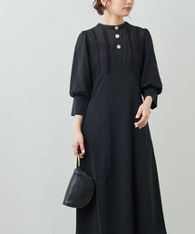 【WEB限定】パーティーシーンで映える　ビジュー釦異素材バルーン袖ワンピース
