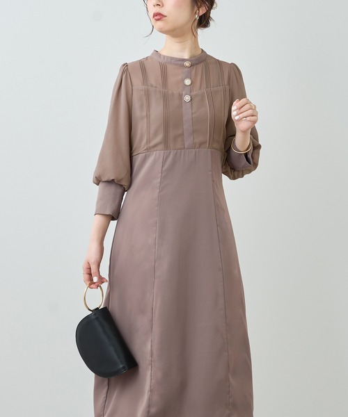 natural couture（ナチュラルクチュール）の「【WEB限定】パーティーシーンで映える　ビジュー釦異素材バルーン袖ワンピース（ドレス・レディース・ブラック/ベージュ/モカ・FREE）」の19枚目の写真