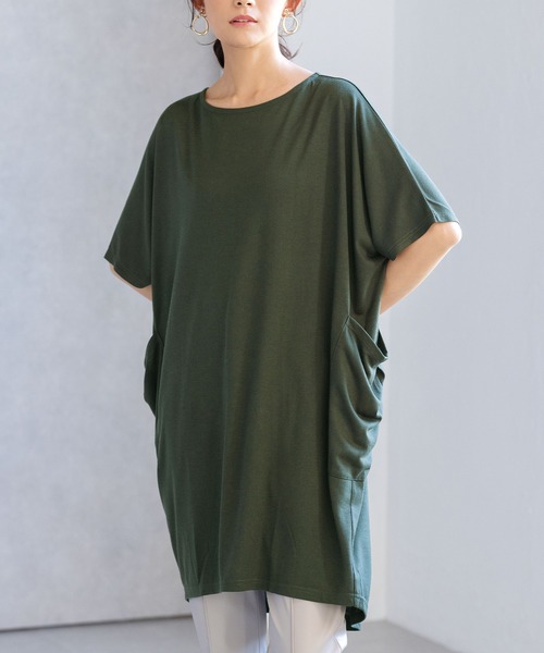 RANAN(ラナン)の「コクーンゆるチュニック(Tシャツ/カットソー・レディース・カーキ/ブラック/ブルーグレー/モカ/サンドグレー・M/LL/L)」の5枚目の写真