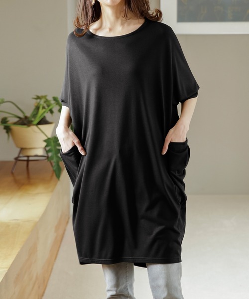 RANAN(ラナン)の「コクーンゆるチュニック(Tシャツ/カットソー・レディース・カーキ/ブラック/ブルーグレー/モカ/サンドグレー・M/LL/L)」の2枚目の写真