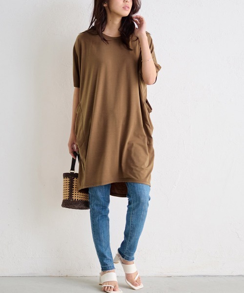 RANAN(ラナン)の「コクーンゆるチュニック(Tシャツ/カットソー・レディース・カーキ/ブラック/ブルーグレー/モカ/サンドグレー・M/LL/L)」の9枚目の写真