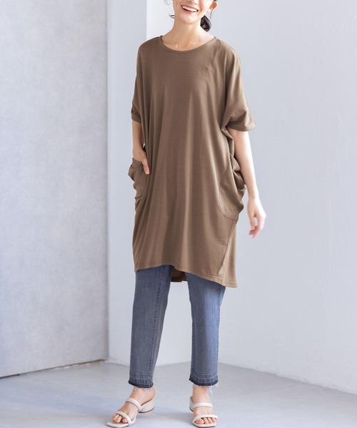 RANAN(ラナン)の「コクーンゆるチュニック(Tシャツ/カットソー・レディース・カーキ/ブラック/ブルーグレー/モカ/サンドグレー・M/LL/L)」の6枚目の写真