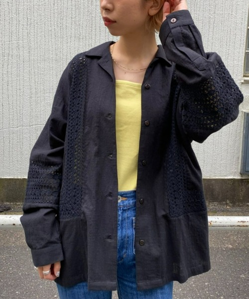 CIAOPANIC（チャオパニック）の「羽織も可能、インディアレースシャツ（シャツ/ブラウス・レディース・ブラック/オフホワイト/サックスブルー・FREE）」の3枚目の写真