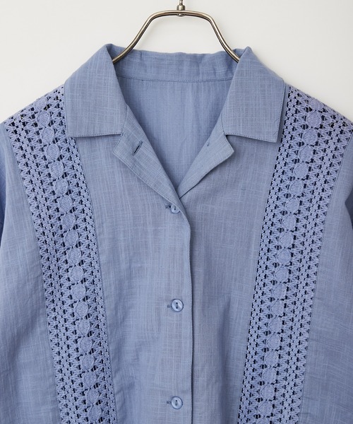 CIAOPANIC（チャオパニック）の「羽織も可能、インディアレースシャツ（シャツ/ブラウス・レディース・ブラック/オフホワイト/サックスブルー・FREE）」の4枚目の写真