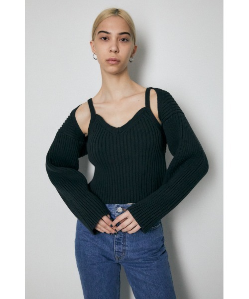 MOUSSY（マウジー）の「RIB KNIT BOLERO&CAMI（カーディガン/ボレロ・レディース・キナリ/ライトブラック/ベージュ・FREE）」の4枚目の写真