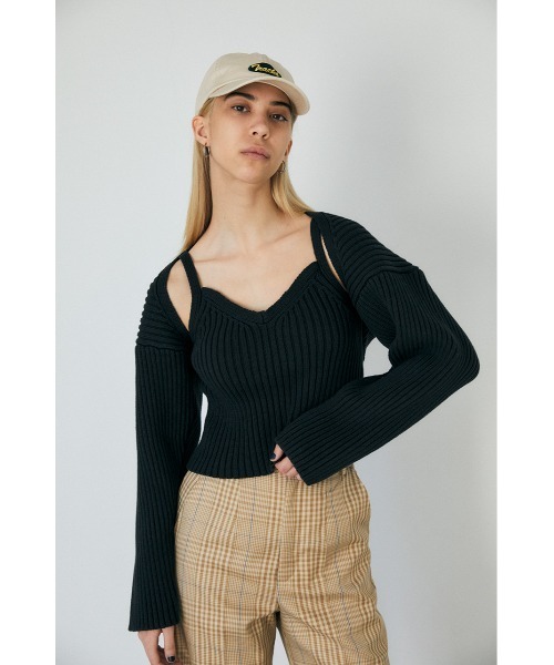 MOUSSY（マウジー）の「RIB KNIT BOLERO&CAMI（カーディガン/ボレロ・レディース・キナリ/ライトブラック/ベージュ・FREE）」の8枚目の写真