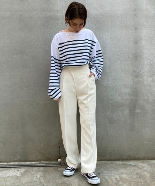 CIAOPANIC（チャオパニック）の「ベストとセットアップ可、サイドアジャストパンツ（スラックス・レディース・グリーン/アイボリー・FREE）」の12枚目の写真