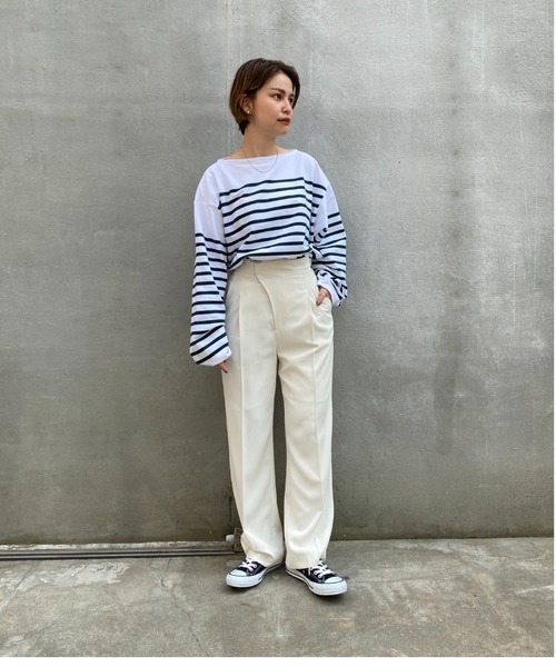 CIAOPANIC（チャオパニック）の「ベストとセットアップ可、サイドアジャストパンツ（スラックス・レディース・グリーン/アイボリー・FREE）」の5枚目の写真