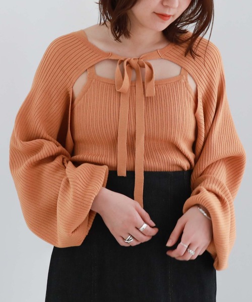 archives(アルシーヴ)の「カップインニットキャミソール(キャミソール・レディース・ブラック/オフホワイト/オレンジ/グリーン・MEDIUM)」の4枚目の写真