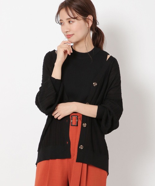mysty woman（ミスティウーマン）の「ランダムストライプカーディガン 279656（カーディガン/ボレロ・レディース・ブラック/オレンジ/アイボリー/モカ・FREE）」の3枚目の写真