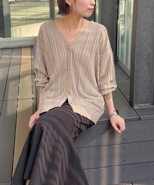 mysty woman（ミスティウーマン）の「ランダムストライプカーディガン 279656（カーディガン/ボレロ・レディース・ブラック/オレンジ/アイボリー/モカ・FREE）」の22枚目の写真