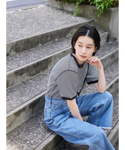 AMERICAN HOLIC（アメリカンホリック）の「ワッフルボーダーカットプルオーバー（Tシャツ/カットソー・レディース・ブラック・M/L）」の3枚目の写真