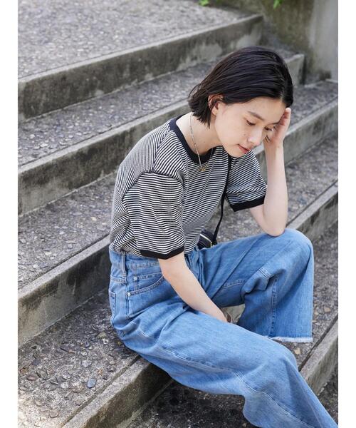 AMERICAN HOLIC（アメリカンホリック）の「ワッフルボーダーカットプルオーバー（Tシャツ/カットソー・レディース・ブラック・M/L）」の4枚目の写真