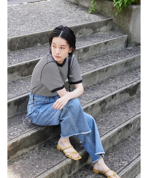 AMERICAN HOLIC（アメリカンホリック）の「ワッフルボーダーカットプルオーバー（Tシャツ/カットソー・レディース・ブラック・M/L）」の6枚目の写真