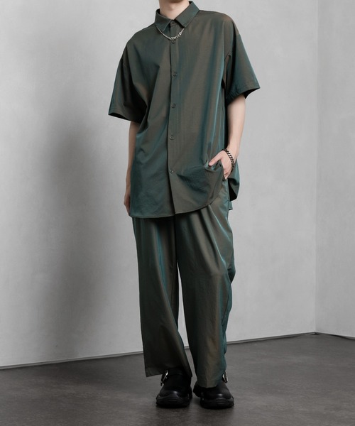 Adoon plain（アドーンプレーン）の「【Adoon plain】タマムシ半袖シャツ(セットアップ着用可)（シャツ/ブラウス・メンズ・グリーン系/ブルー系・MEDIUM/LARGE）」の2枚目の写真