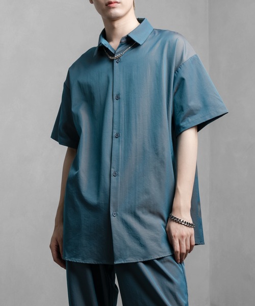 Adoon plain（アドーンプレーン）の「【Adoon plain】タマムシ半袖シャツ(セットアップ着用可)（シャツ/ブラウス・メンズ・グリーン系/ブルー系・MEDIUM/LARGE）」の18枚目の写真