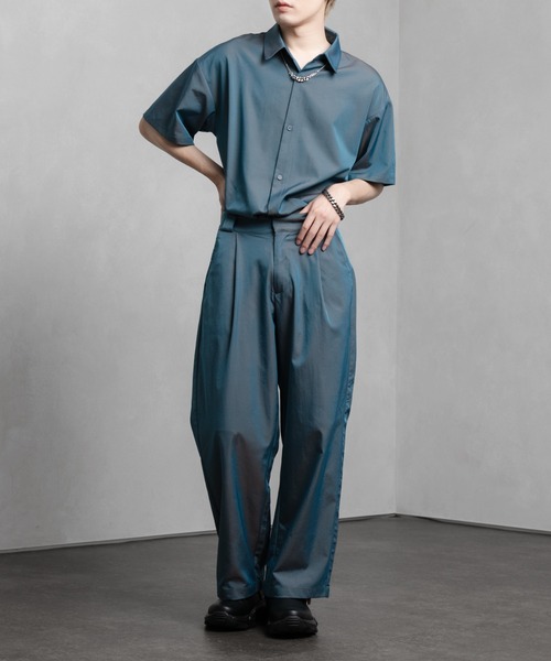 Adoon plain（アドーンプレーン）の「【Adoon plain】タマムシ半袖シャツ(セットアップ着用可)（シャツ/ブラウス・メンズ・グリーン系/ブルー系・MEDIUM/LARGE）」の15枚目の写真