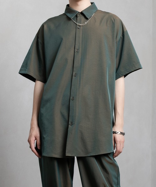 Adoon plain（アドーンプレーン）の「【Adoon plain】タマムシ半袖シャツ(セットアップ着用可)（シャツ/ブラウス・メンズ・グリーン系/ブルー系・MEDIUM/LARGE）」の8枚目の写真