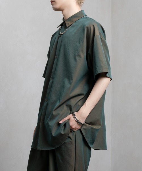 Adoon plain（アドーンプレーン）の「【Adoon plain】タマムシ半袖シャツ(セットアップ着用可)（シャツ/ブラウス・メンズ・グリーン系/ブルー系・MEDIUM/LARGE）」の10枚目の写真