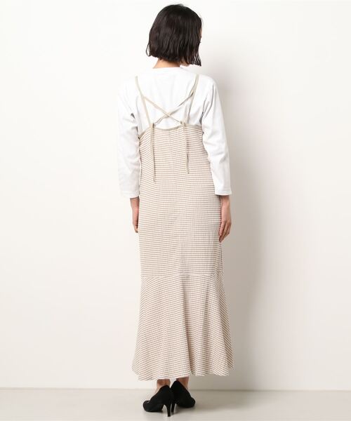 ehka sopo（エヘカソポ）の「シャーリングチェックキャミワンピース（ワンピース・レディース・ブラック/ベージュ/グリーン・ﾌﾘ-）」の5枚目の写真