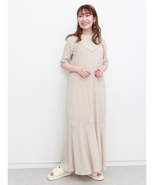 ehka sopo（エヘカソポ）の「シャーリングチェックキャミワンピース（ワンピース・レディース・ブラック/ベージュ/グリーン・ﾌﾘ-）」の7枚目の写真