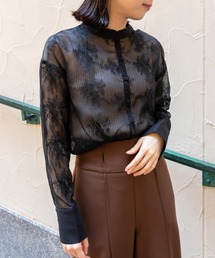 フラワー刺繍シアーシャツブラウス