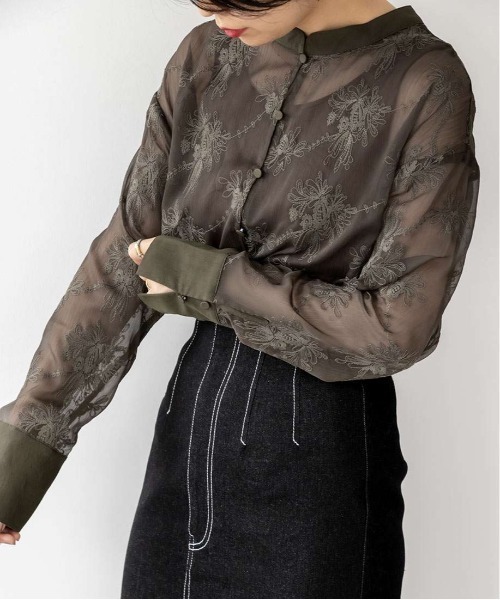 RANDA（ランダ）の「フラワー刺繍シアーシャツブラウス（シャツ/ブラウス・レディース・カーキ/ピンク/ブラック・FREE）」の7枚目の写真