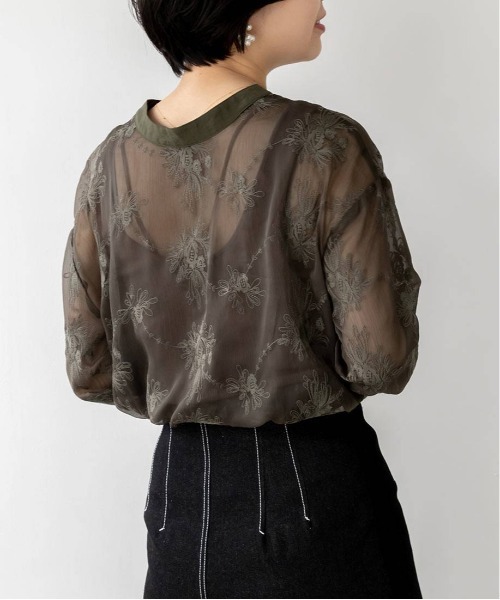RANDA（ランダ）の「フラワー刺繍シアーシャツブラウス（シャツ/ブラウス・レディース・カーキ/ピンク/ブラック・FREE）」の8枚目の写真