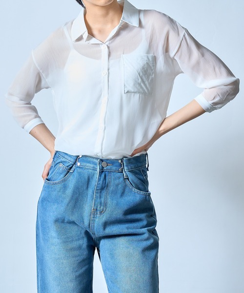 MAISON BREEZE（メゾンブリーズ）の「【MAISON BREEZE】楊柳シフォンシアーカラーシャツ SCCH164（シャツ/ブラウス・レディース・ホワイト/グリーン/ピンク・FREE）」の2枚目の写真