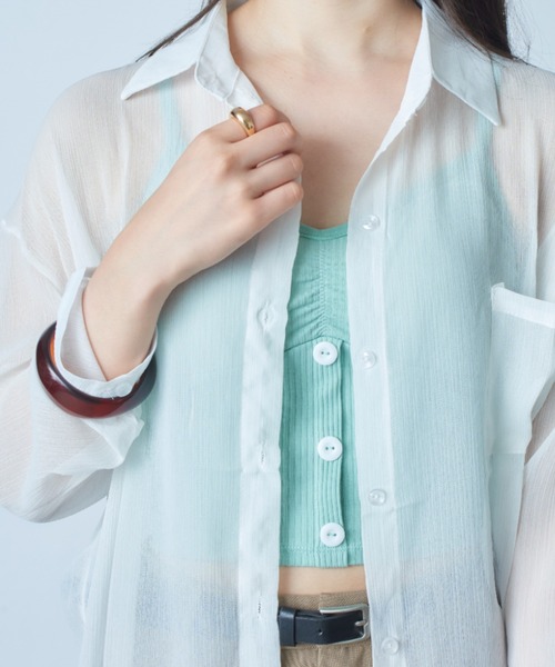 MAISON BREEZE（メゾンブリーズ）の「【MAISON BREEZE】楊柳シフォンシアーカラーシャツ SCCH164（シャツ/ブラウス・レディース・ホワイト/グリーン/ピンク・FREE）」の9枚目の写真