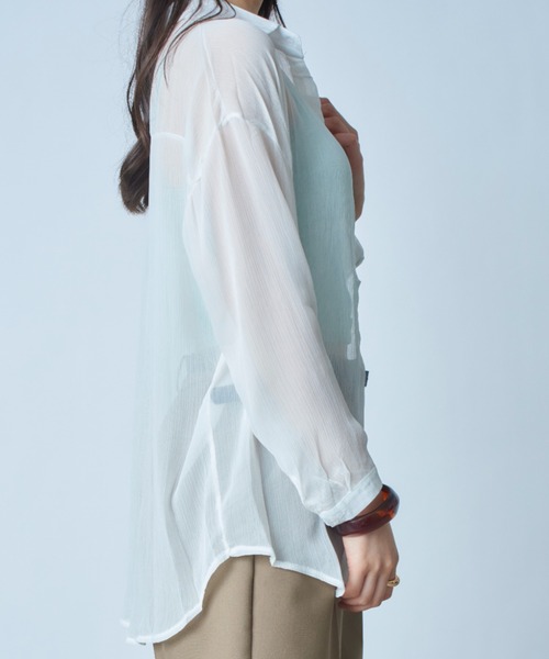 MAISON BREEZE（メゾンブリーズ）の「【MAISON BREEZE】楊柳シフォンシアーカラーシャツ SCCH164（シャツ/ブラウス・レディース・ホワイト/グリーン/ピンク・FREE）」の5枚目の写真