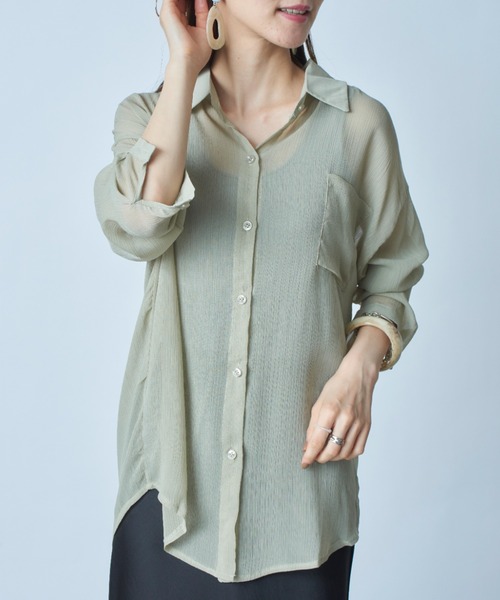 MAISON BREEZE（メゾンブリーズ）の「【MAISON BREEZE】楊柳シフォンシアーカラーシャツ SCCH164（シャツ/ブラウス・レディース・ホワイト/グリーン/ピンク・FREE）」の12枚目の写真