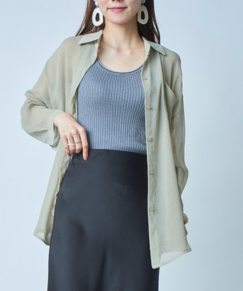 MAISON BREEZE（メゾンブリーズ）の「【MAISON BREEZE】楊柳シフォンシアーカラーシャツ SCCH164（シャツ/ブラウス・レディース・ホワイト/グリーン/ピンク・FREE）」の4枚目の写真