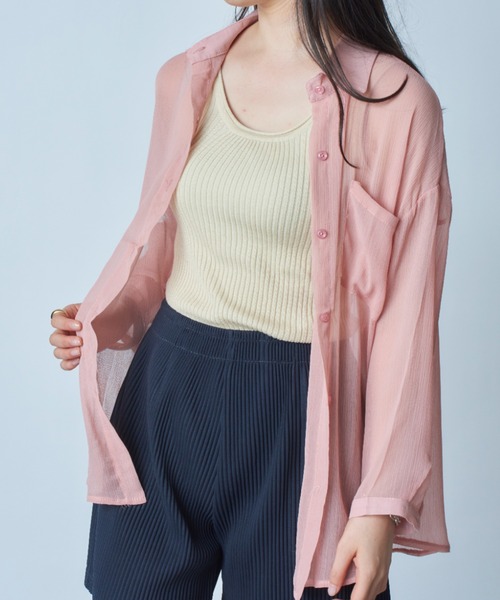 MAISON BREEZE（メゾンブリーズ）の「【MAISON BREEZE】楊柳シフォンシアーカラーシャツ SCCH164（シャツ/ブラウス・レディース・ホワイト/グリーン/ピンク・FREE）」の6枚目の写真