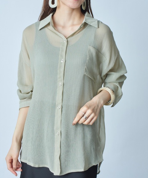 MAISON BREEZE（メゾンブリーズ）の「【MAISON BREEZE】楊柳シフォンシアーカラーシャツ SCCH164（シャツ/ブラウス・レディース・ホワイト/グリーン/ピンク・FREE）」の22枚目の写真