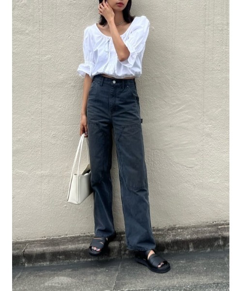 MOUSSY(マウジー)の「HW DOUBLE KNEE STRAIGHT(デニムパンツ・レディース・オフホワイト/ライトブラック・1/2/0)」の20枚目の写真