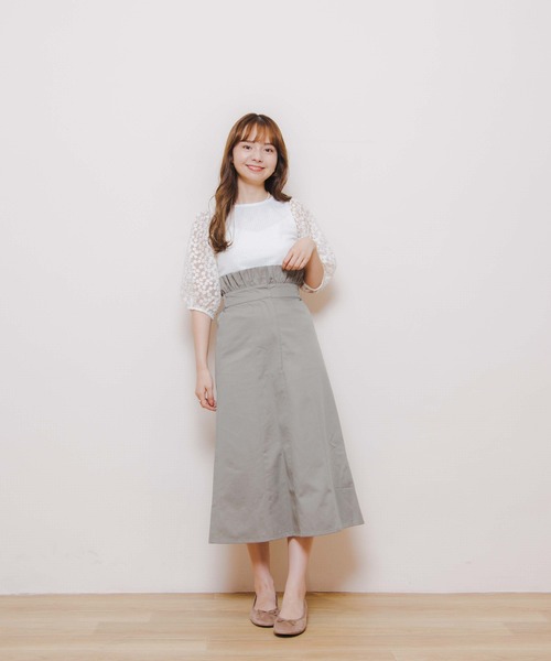 flower(フラワー)の「ウェストフリルフレアスカート(スカート・レディース・グリーン/アイボリー・FREE)」の10枚目の写真