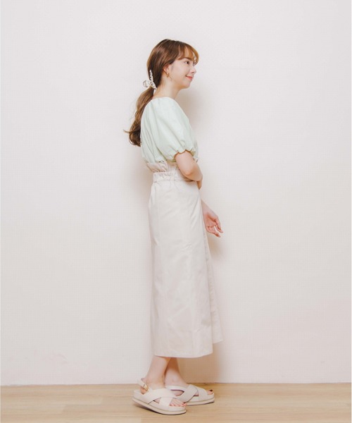 flower(フラワー)の「ウェストフリルフレアスカート(スカート・レディース・グリーン/アイボリー・FREE)」の4枚目の写真