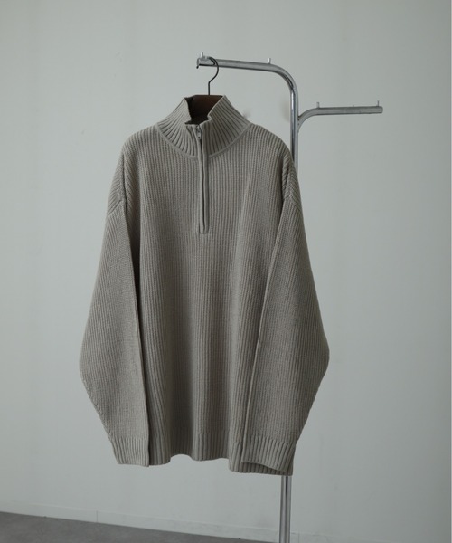 ZIP FIVE（ジップファイブ）の「【ZIP FIVE】あぜ編みベーシックワイドハーフジップニット　ソフトニットハーフジップネックセーター（ニット/セーター・メンズ・ブラック/ダークグリーン/ベージュ/ネイビー/グレー/アイボリー・MEDIUM/LARGE/X-LARGE）」の5枚目の写真