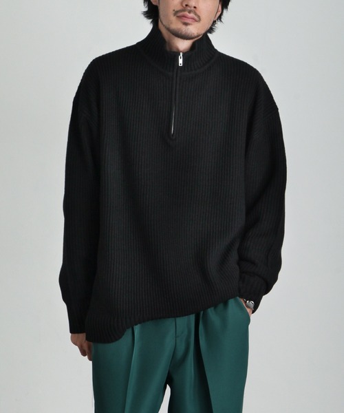 ZIP FIVE（ジップファイブ）の「【ZIP FIVE】あぜ編みベーシックワイドハーフジップニット　ソフトニットハーフジップネックセーター（ニット/セーター・メンズ・ブラック/ダークグリーン/ベージュ/ネイビー/グレー/アイボリー・MEDIUM/LARGE/X-LARGE）」の7枚目の写真