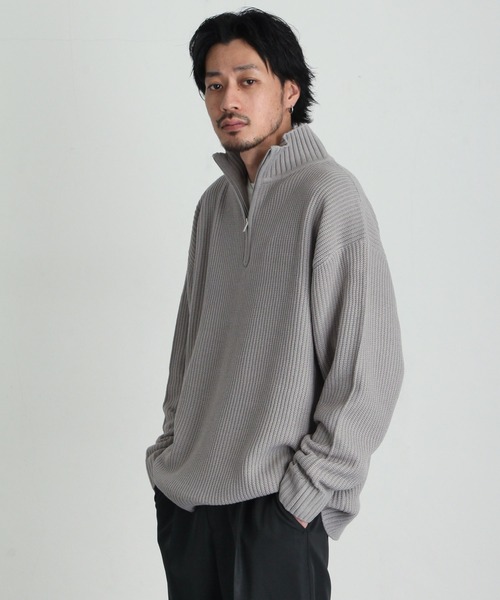 ZIP FIVE（ジップファイブ）の「【ZIP FIVE】あぜ編みベーシックワイドハーフジップニット　ソフトニットハーフジップネックセーター（ニット/セーター・メンズ・ブラック/ダークグリーン/ベージュ/ネイビー/グレー/アイボリー・MEDIUM/LARGE/X-LARGE）」の8枚目の写真
