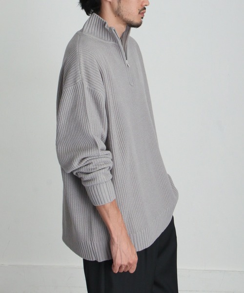 ZIP FIVE（ジップファイブ）の「【ZIP FIVE】あぜ編みベーシックワイドハーフジップニット　ソフトニットハーフジップネックセーター（ニット/セーター・メンズ・ブラック/ダークグリーン/ベージュ/ネイビー/グレー/アイボリー・MEDIUM/LARGE/X-LARGE）」の19枚目の写真